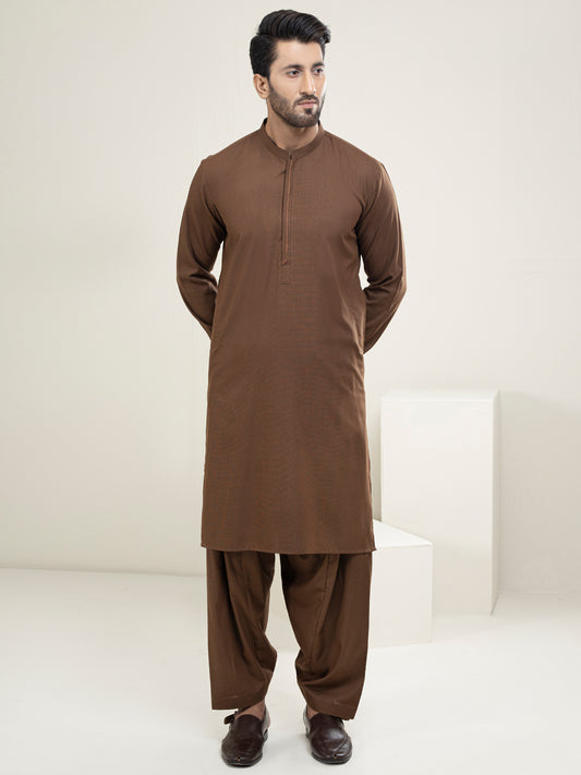 Brown Blended Kameez Shalwar - AL-KS-2977