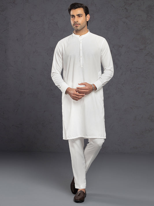 White Plain Kurta Trousers - ALET-KT-3001-R1