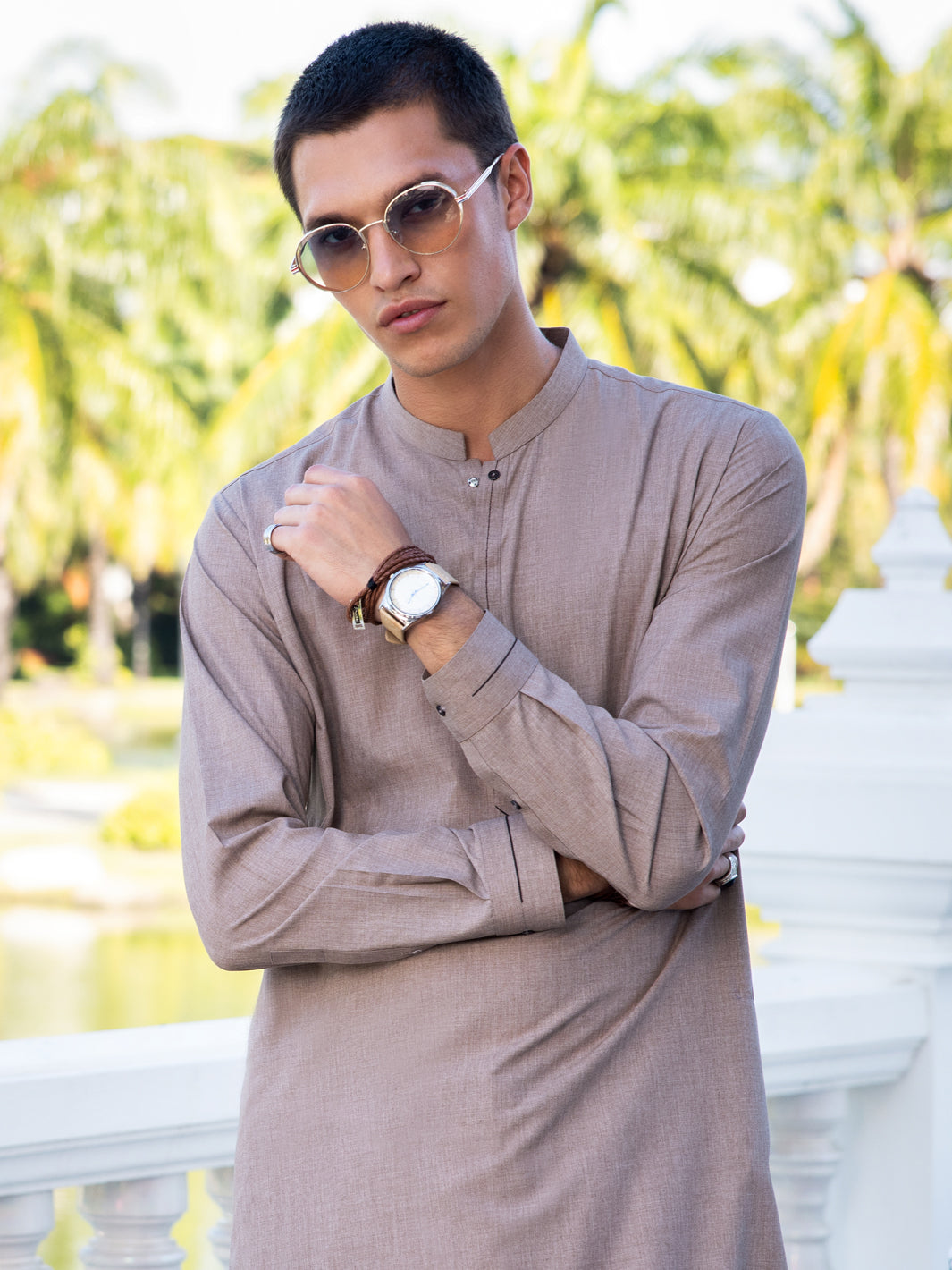 Light Brown Blended Kameez Shalwar - AL-KS-3035 - Almirah Online