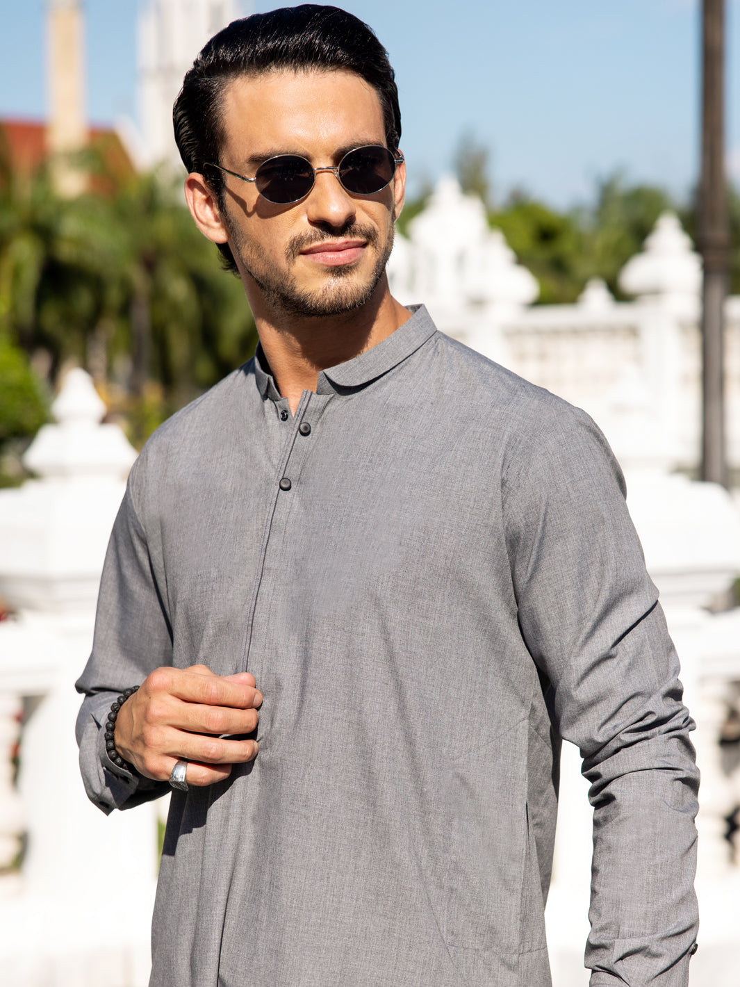 Grey Blended Kameez Shalwar - AL-KS-3036 - Almirah Online