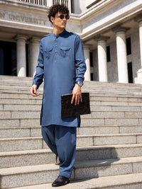 Blue Cotton Kameez Shalwar - AL-KS-3037B
