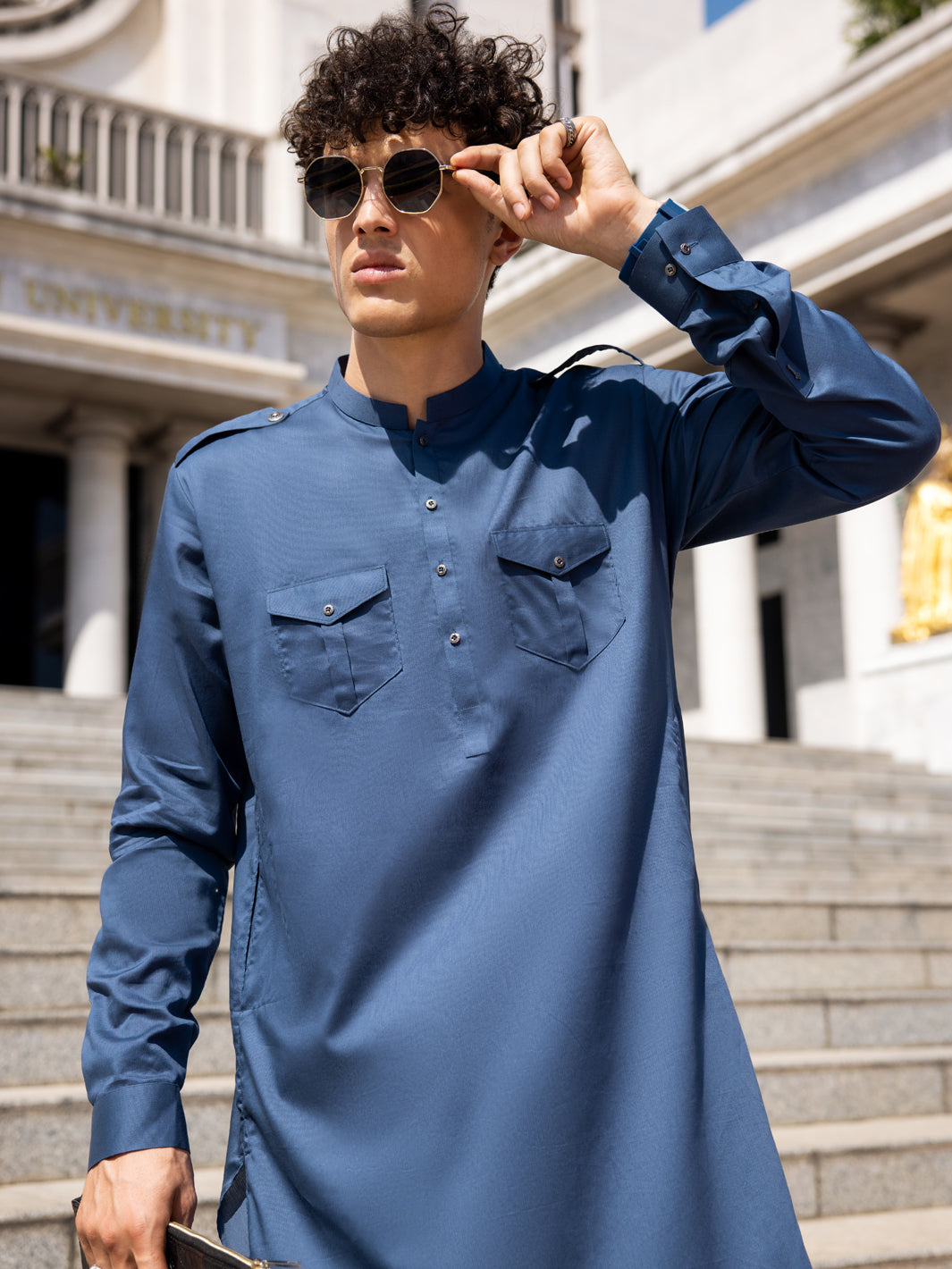 Blue Cotton Kameez Shalwar - AL-KS-3037B - Almirah Online