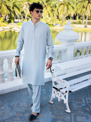 SKY BLUE BLENDED KAMEEZ SHALWAR - AL-KS-3041