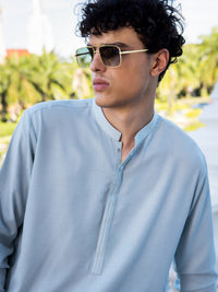 Sky Blue Blended Kameez Shalwar - AL-KS-3041