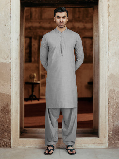 Light Grey Blended Kameez Shalwar - AL-KS-3071B - Almirah Online