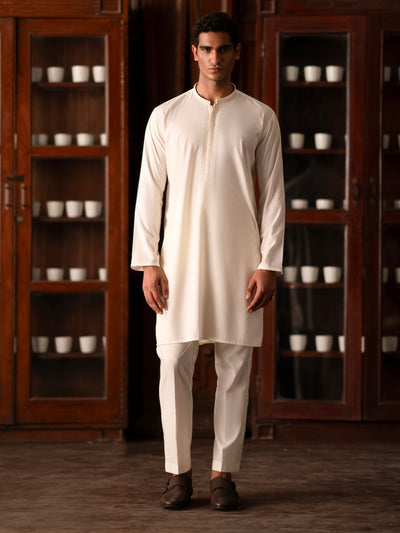 Off White Blended Kurta Trouser - AL-KT-3107