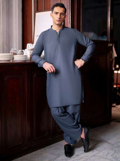 Grey Blended Kameez Shalwar - AL-KS-3135