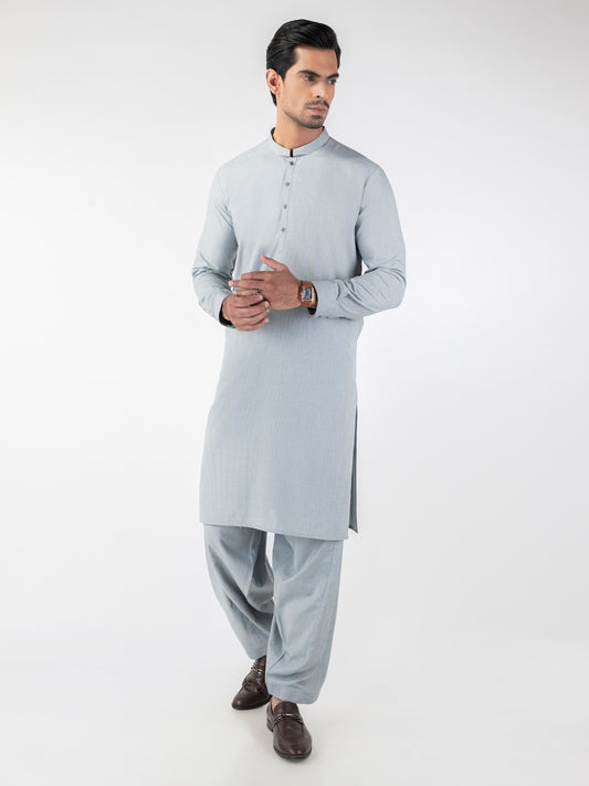 Light Grey Blended Kameez Shalwar - AL-KS-3164