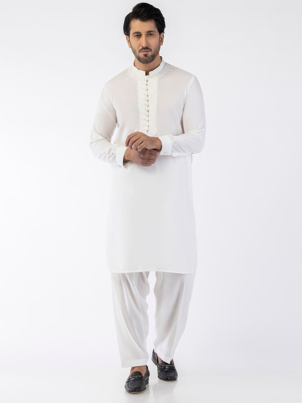 White Blended Kameez Shalwar - AL-KS-3167