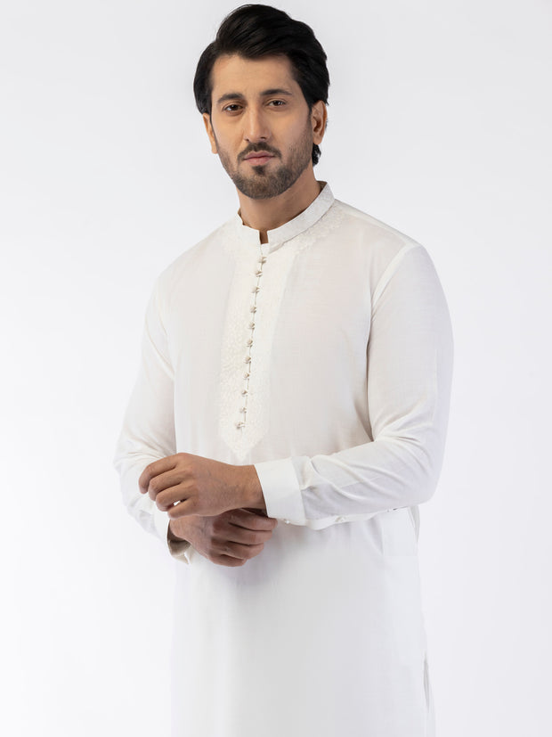 White Blended Kameez Shalwar - AL-KS-3167