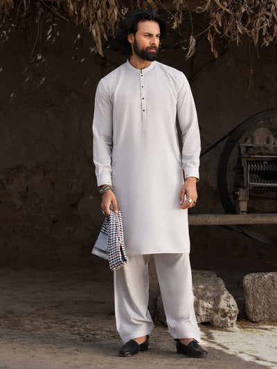 Ash Grey Blended Kameez Shalwar - AL-KS-3168