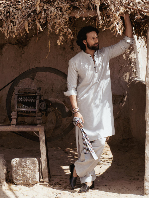 Ash Grey Blended Kameez Shalwar - AL-KS-3168