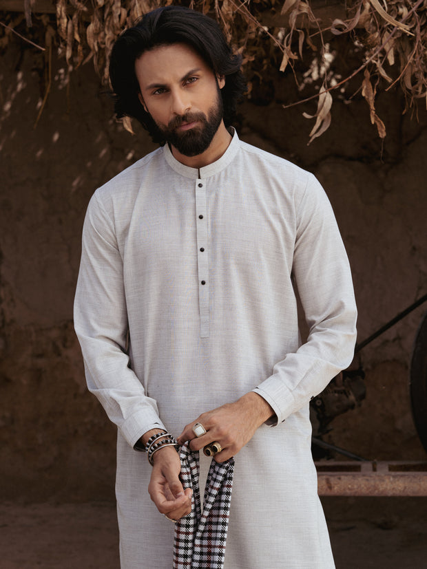 Ash Grey Blended Kameez Shalwar - AL-KS-3168
