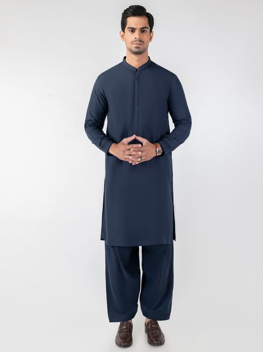 Navy Blue Blended Kameez Shalwar - AL-KS-3194