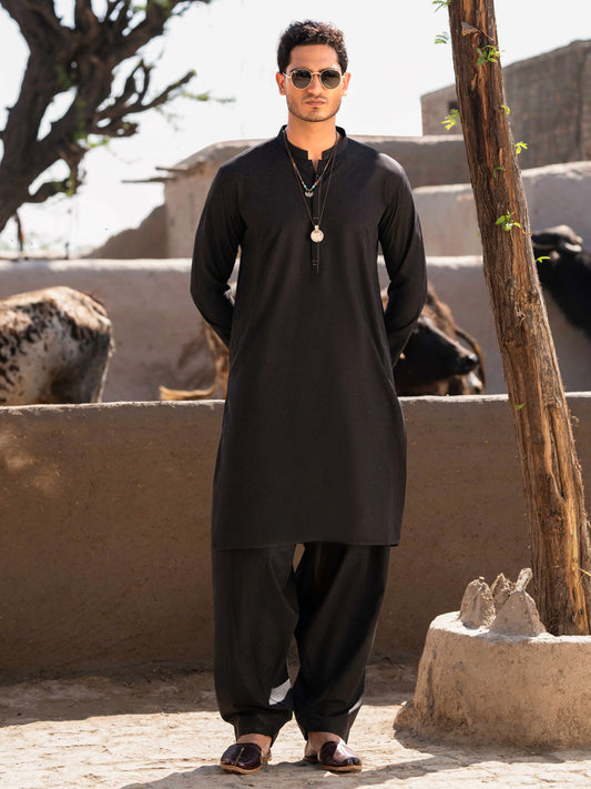 Black Blended Kameez Shalwar - AL-KS-3204
