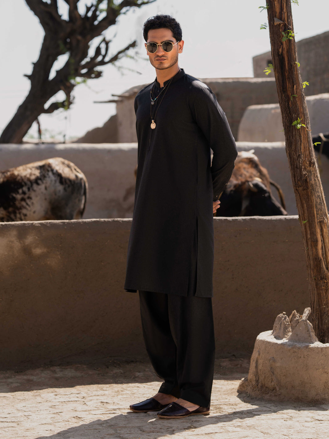 Black Blended Kameez Shalwar - AL-KS-3204