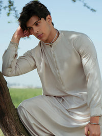 Beige Blended Kameez Shalwar - AL-KS-3212A