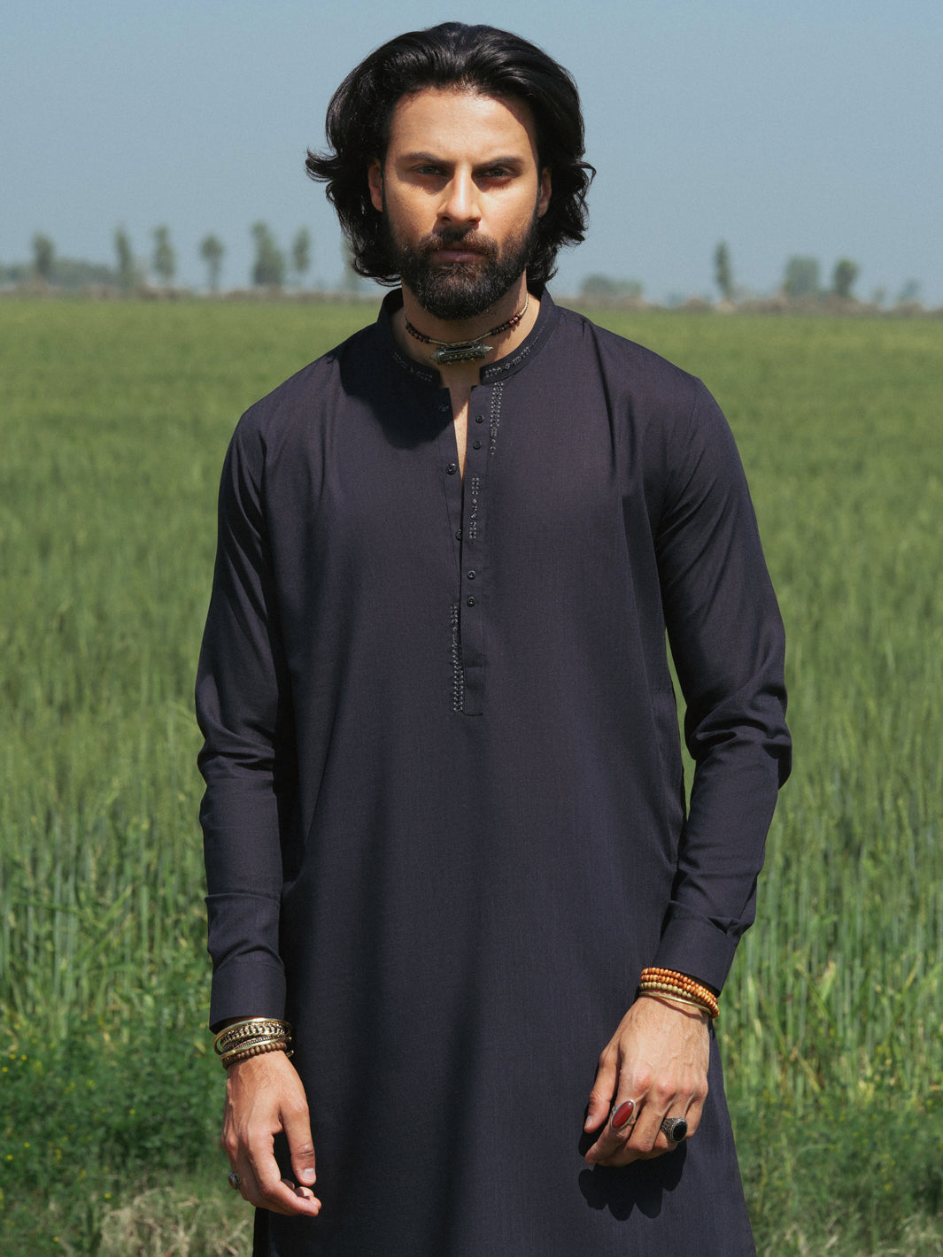 Black Blended Kameez Shalwar - AL-KS-3217B