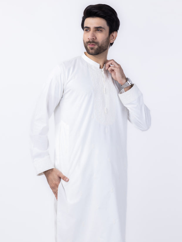 White Blended Kurta Trouser - AL-KT-3004 - Almirah Online