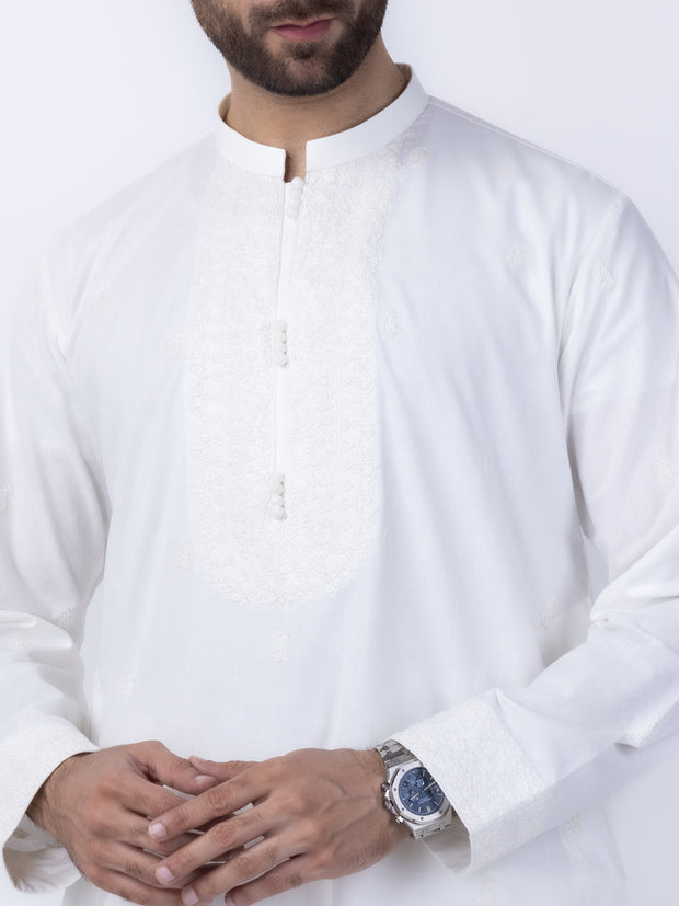 White Blended Kurta Trouser - AL-KT-3004 - Almirah Online