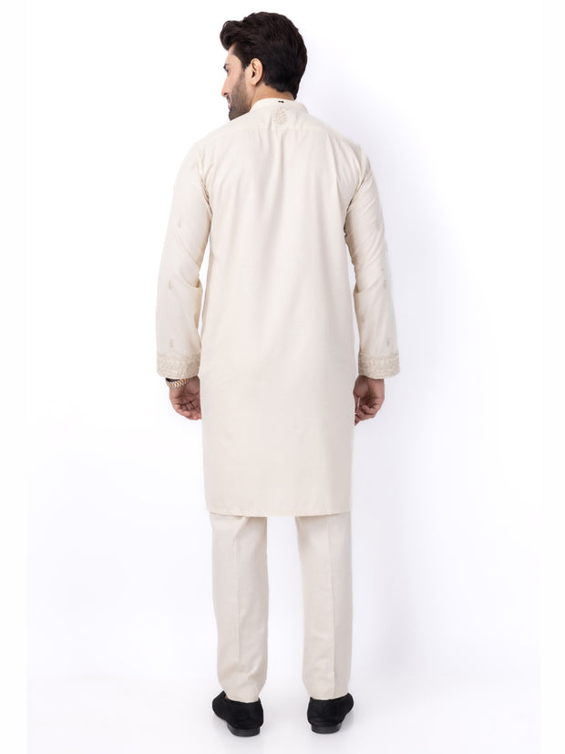 Beige Blended Kurta Trouser - AL-KT-3005 - Almirah Online