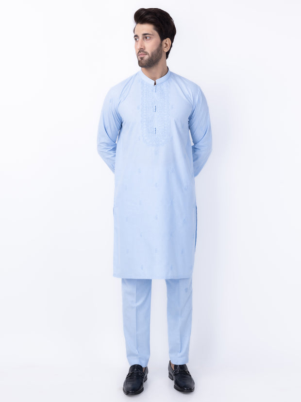 Blue Blended Kurta Trouser - AL-KT-3007 - Almirah Online