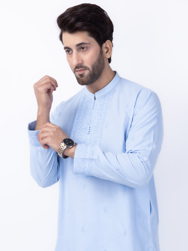 Blue Blended Kurta Trouser - AL-KT-3007 - Almirah Online