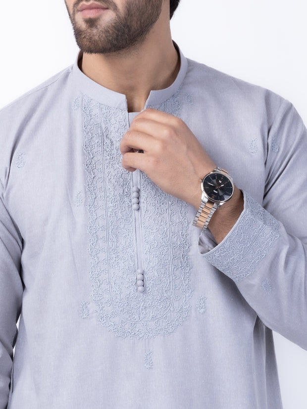 Grey Blended Kurta Trouser - AL-KT-3008 - Almirah Online