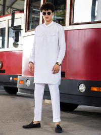 White Cotton Kurta Trouser - AL-KT-3042