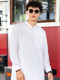 White Cotton Kurta Trouser - AL-KT-3042