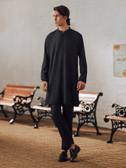 Navy Blue Blended Kurta Trouser - AL-KT-3108