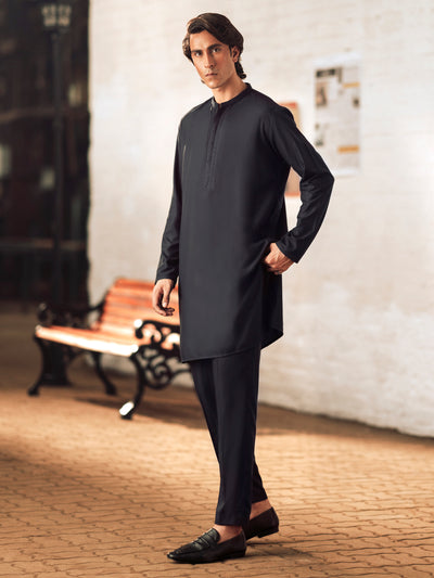 Navy Blue Blended Kurta Trouser - AL-KT-3108