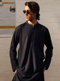 Navy Blue Blended Kurta Trouser - AL-KT-3108