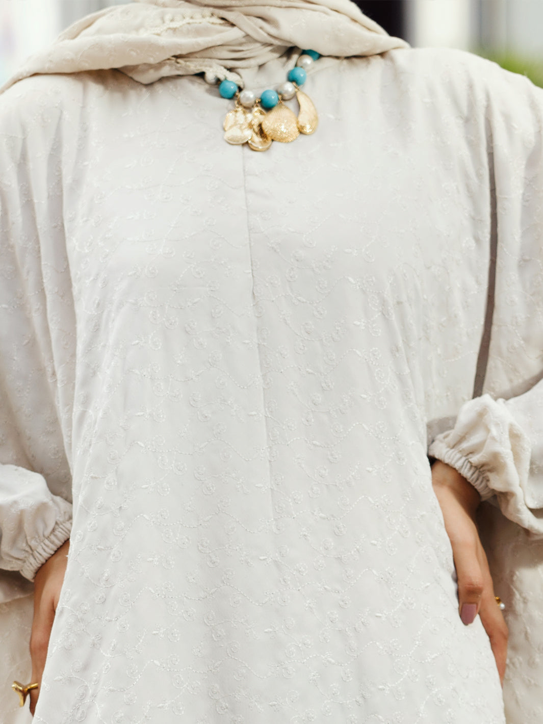 Off White Dobby Silk Kurti - AL-LK-PD-1073