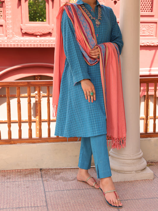 Blue Yarn Dyed 3 Piece Unstitched - ALP-3PS-1653