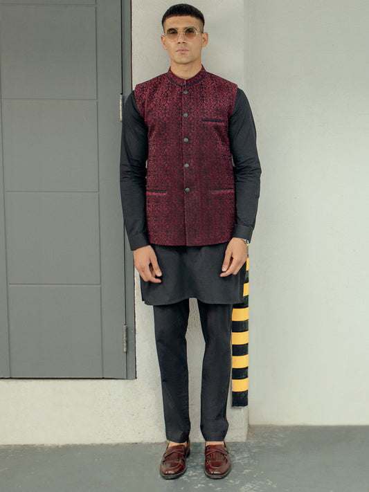 Dark Maroon Blended Waistcoat - AL-WC-506