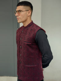 Dark Maroon Blended Waistcoat - AL-WC-506