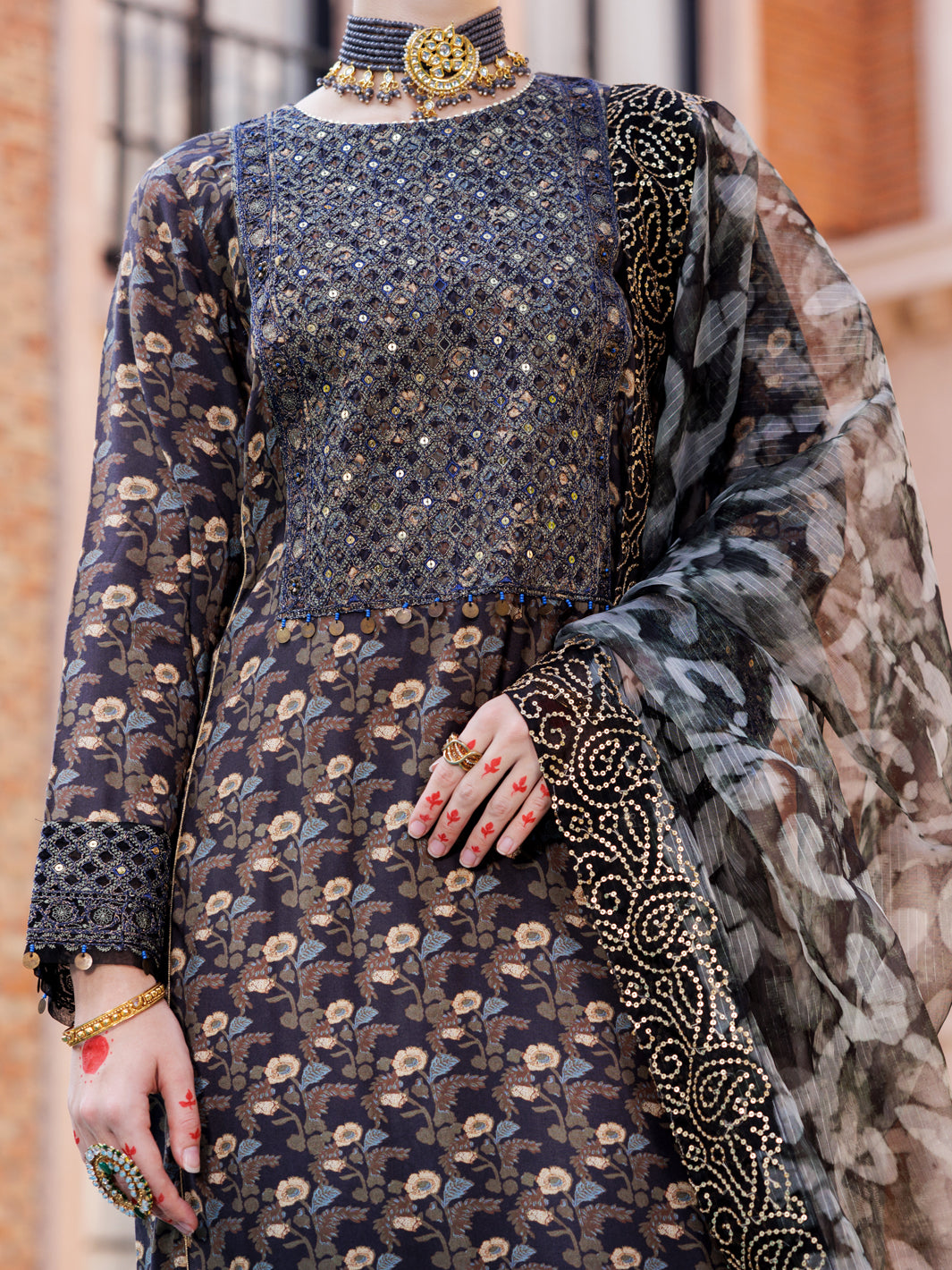 Black Maple Silk 3 Piece Formal Stitched - AL-3PS-LS-433 - Almirah Online