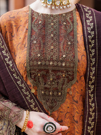 Brown Maple Silk 3Pc Formal Stitched - AL-3PS-LS-434