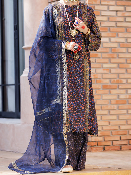 Blue Maple Silk 3 Piece Formal Stitched - AL-3PS-LS-436 - Almirah Online