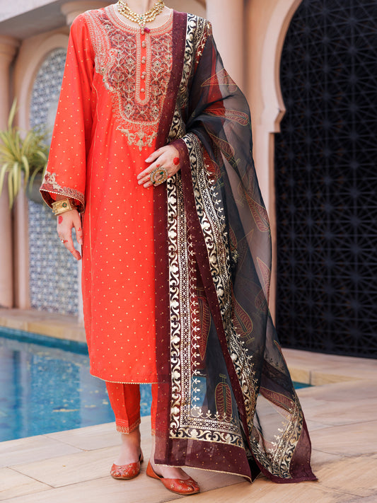 Orange Maple Silk 3 Piece Formal Stitched - AL-3PS-LS-437 - Almirah Online