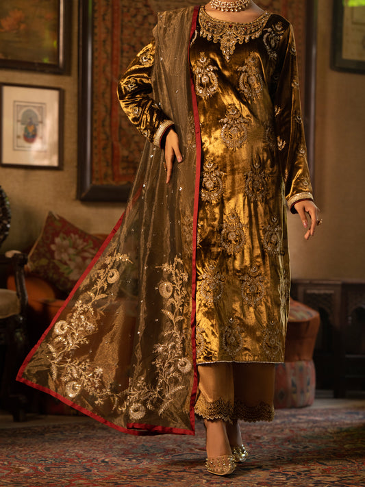 Brown Velvet 3Pc Formal Unstitched - AL-3PS-LS-UN-443B