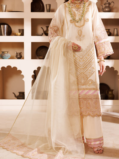 Off White Khaddi Shimmer Gold 3 Piece Formal Unstitched - AL-3PS-LS-UN-457 - Almirah Online