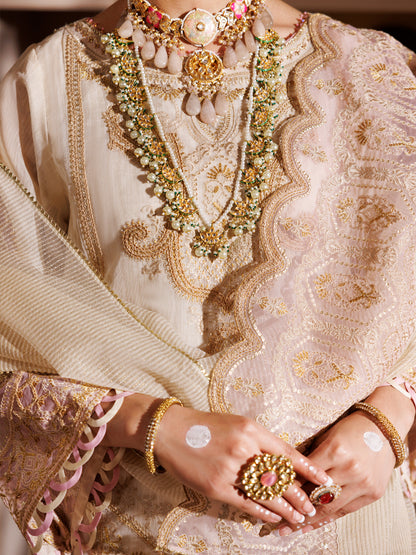 Off White Khaddi Shimmer Gold 3 Piece Formal Unstitched - AL-3PS-LS-UN-457 - Almirah Online