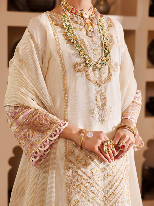 Off White Khaddi Shimmer Gold 3 Piece Formal Unstitched - AL-3PS-LS-UN-457 - Almirah Online