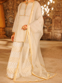 Off White Organza Formal 3Pc Stitched - AL-3PS-LS-529