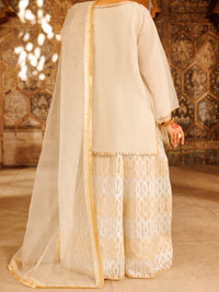 Off White Organza Formal 3Pc Stitched - AL-3PS-LS-529