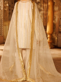 Off White Lurex Organza Formal 3Pc Stitched - AL-3PS-LS-530