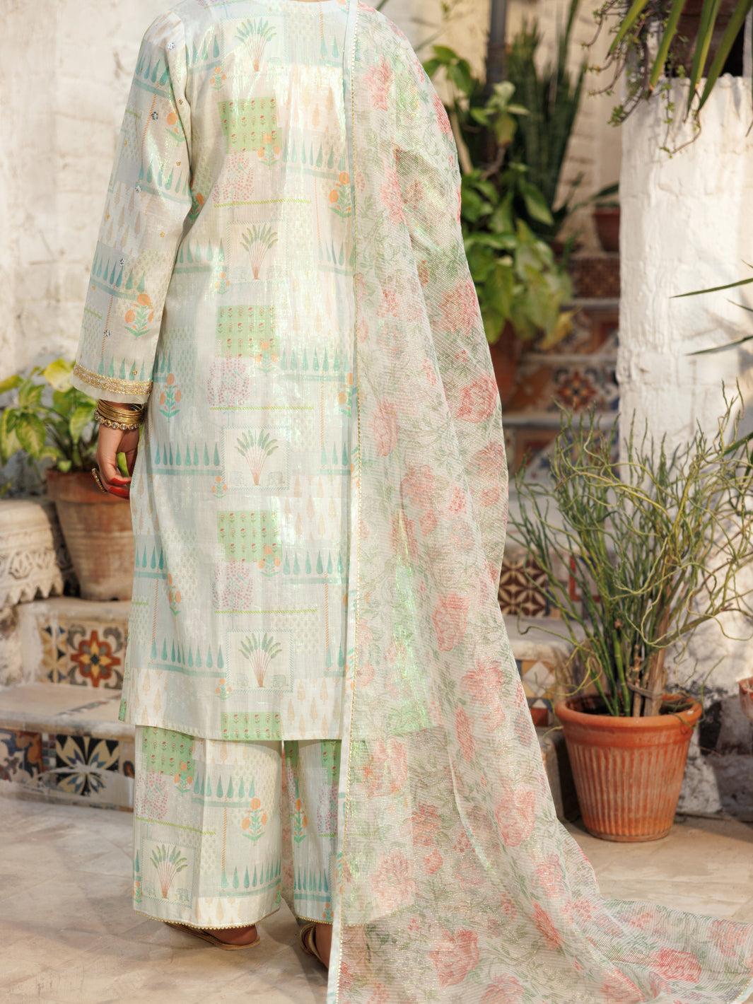 Pistachio Green Lurex Viscose 3Pc Stitched - AL-3PS-LS-541