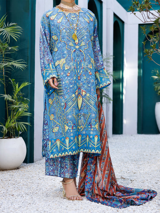 Blue Organza Formal 3Pc Stitched - AL-3PS-LS-545
